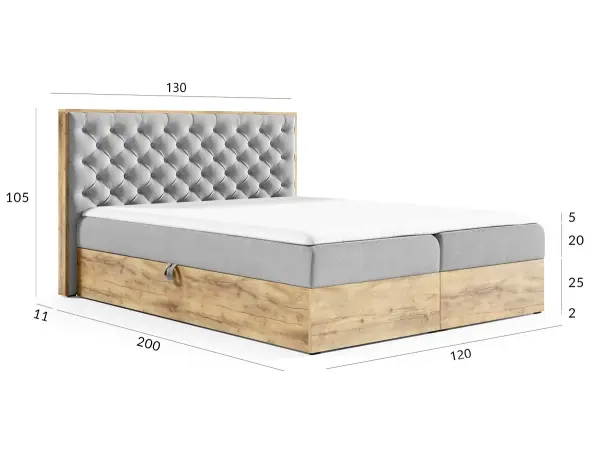 PRATO K12 łóżko kontynentalne 120x200 z pojemnikiem, drewniana skrzynia, pik chesterfield